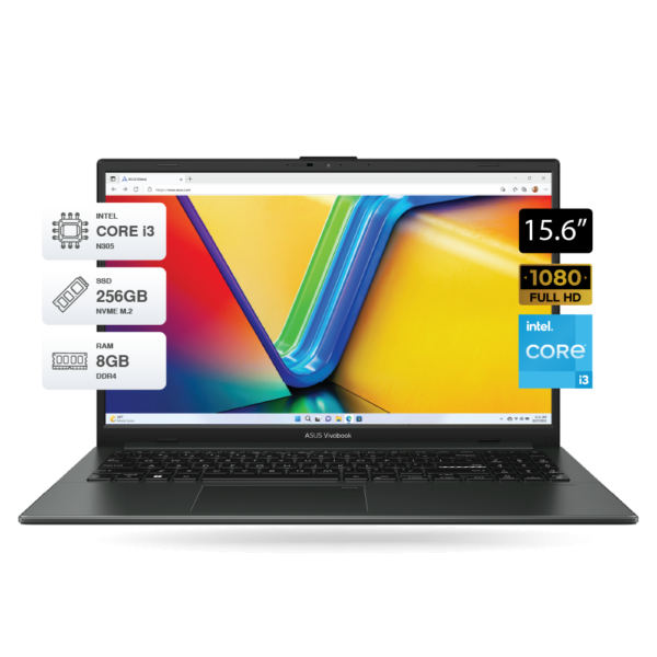 LAPTOP ASUS VIVOBOOK E1504GA-NJ191, INTEL i3-N305, 8GB DDR4, SSD 256GB, 15.6" FHD